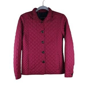 Lands' End Red Quilted Winter Casual Outdoor Warm Button Down Puffer Jacket